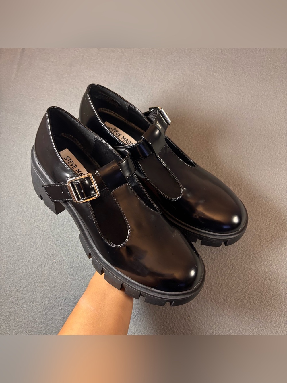 Steve Madden Haddie Faux Patent Leather Black Mary Jane’s Loafer Size 5.5